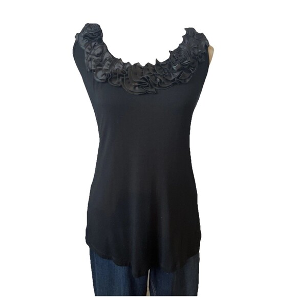 JW Women's Black Tank Top Ruffled Scoop Neck Size Small - Picture 2 of 8